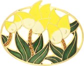 Behave®  Broche ovaal bloemen geel - emaille sierspeld -  sjaalspeld