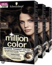 Schwarskopf - Million Color 3-65 - Haarverf Donker Bruin Chocolade - Nieuwe Formule - Luxurious Pigment Color - High Impact Intensity - Langdurige Kleurglans & Perfecte Grijsdekking - 3 Stuks - Voordeelverpakking
