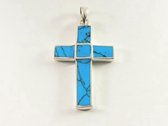 Zilveren kruishanger met blauwe turkoois