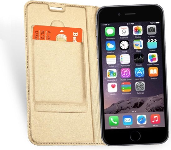 Voorschrift Ploeg welvaart Apple iPhone 6 / 6s - Lederen Wallet Hoesje Goud voor iPhone 6 met  Siliconen TPU... | bol.com