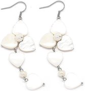Zoetwater parel oorbellen met parelmoer Pearl Flower Heart - oorhangers - echte parels - sterling zilver (925) - wit - hart - bloem