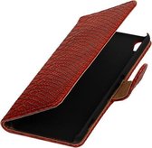 Rood Slang booktype wallet cover - telefoonhoesje - smartphone hoesje - beschermhoes - book case - hoesje voor Sony Xperia XA