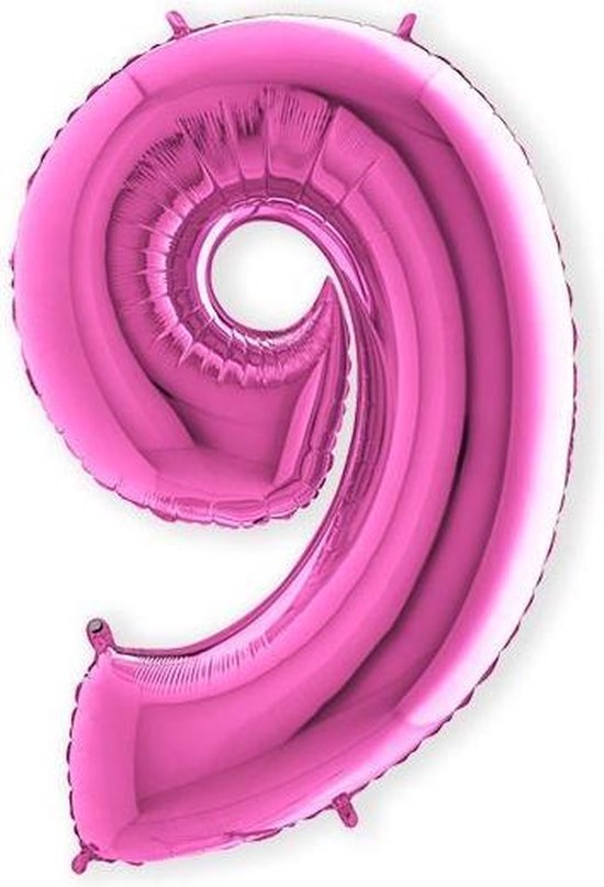 Folieballon cijfer 9 fuchsia (100cm)