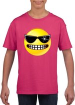 Smiley/ emoticon t-shirt stoer roze kinderen XL (158-164)