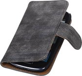 Hagedis Bookstyle Wallet Case Hoesje Geschikt voor Samsung Galaxy S3 mini i8190 Grijs