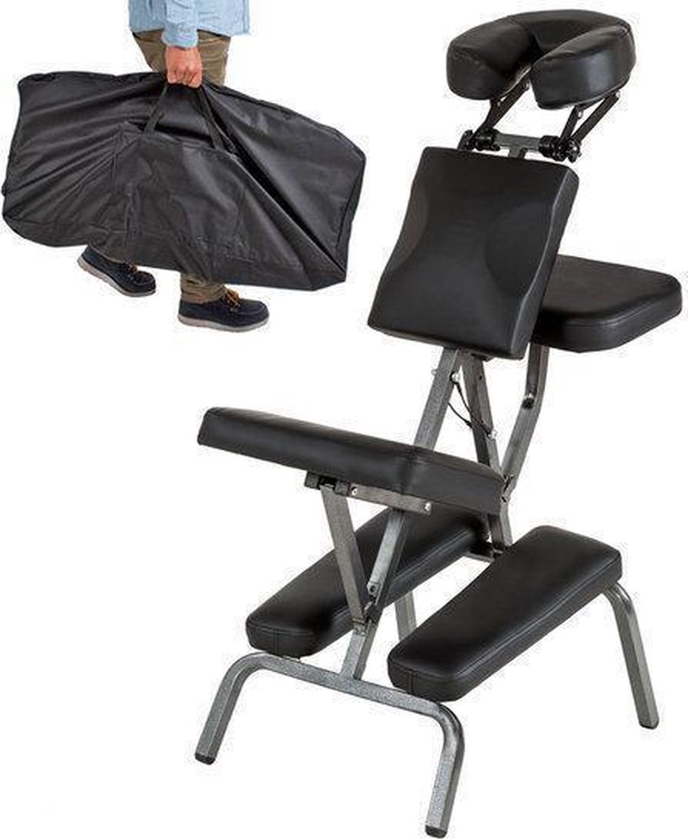 Massagestoel, behandelstoel met dikke bekleding zwart inclusief zwarte draagtas