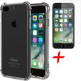 iPhone 8 Plus / 7 Plus Hoesje - Anti Shock Proof Siliconen Back Cover Case Hoes Transparant - Tempered Glass Screenprotector