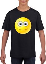 Smiley/ emoticon t-shirt vrolijk zwart kinderen S (122-128)