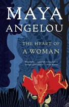 Boekomslag van 'The Heart of a Woman' door Maya Angelou, met een silhouet van een profiel en een rode bloem.
