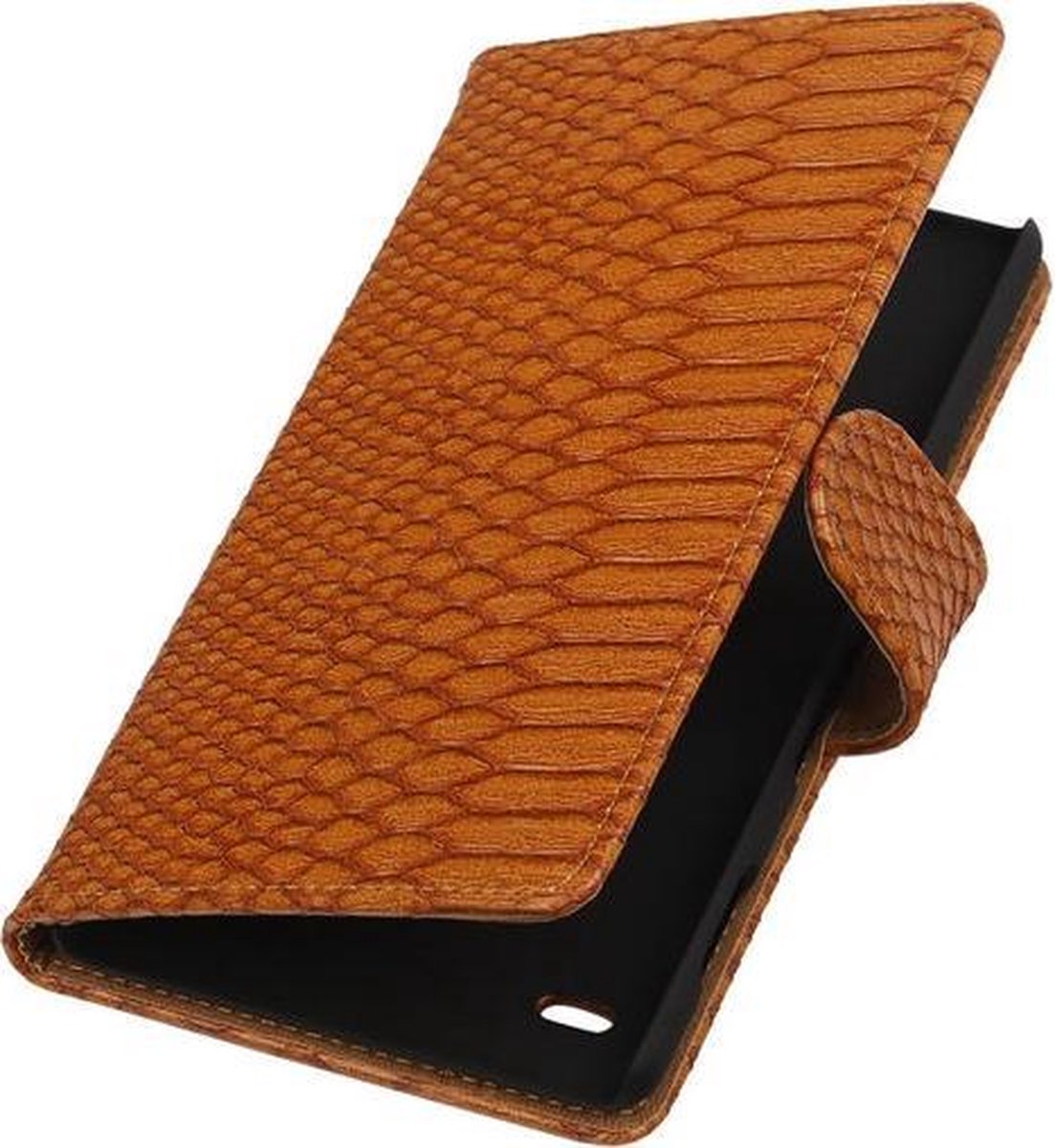 Huawei Ascend Y550 - Slang Bruin Booktype Wallet Hoesje