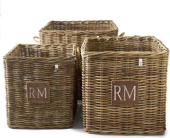 Riviera Maison - Rustic Rattan Square Basket S/3 - Manden en boxen - Rattan  | bol.com