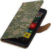 Microsoft Lumia 640 - Lace Kanten Booktype Donker Groen - Book Case Wallet Cover Hoesje