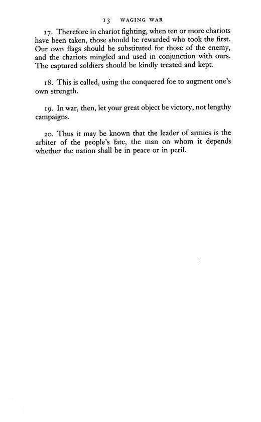 Pagina 13 van "The Art of War" met het hoofdstuk "Waging War".