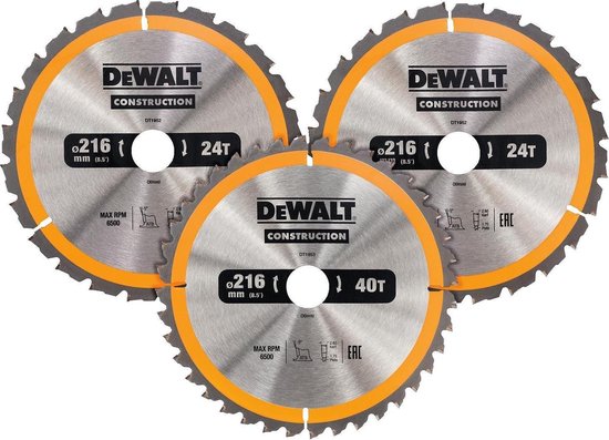 Dewalt Cirkelzaagbladenset 216mm 3-delig 24T (2x), 40T
