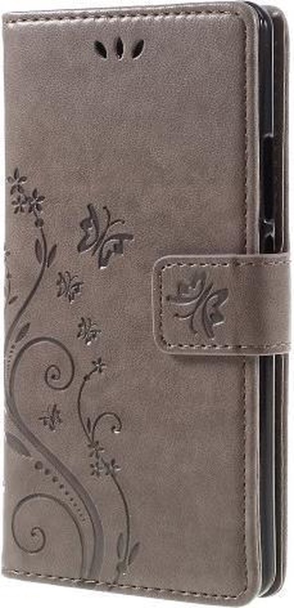 Bloemen & Vlinders Book Case - Geschikt voor Huawei P9 Lite Hoesje - Grijs
