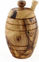 Honingpot met lepel - Olijfhout 12cm