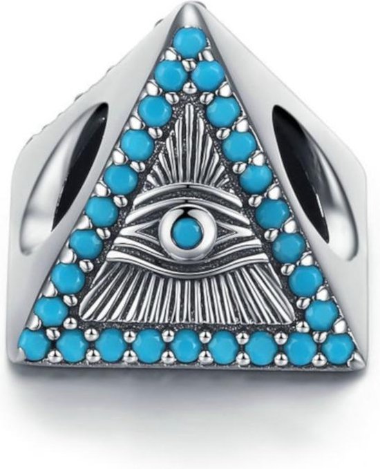 Zilveren bedel Magische blauwe ogen driehoek