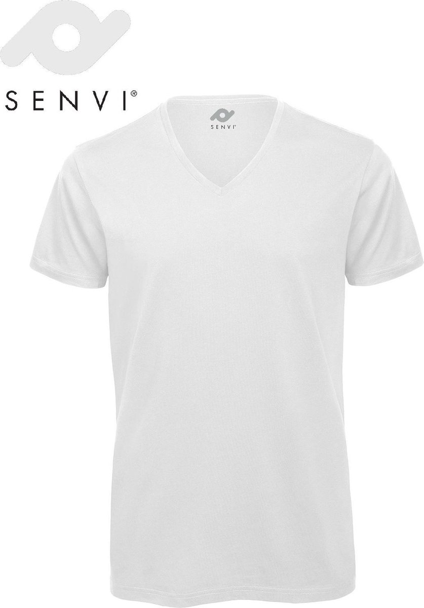 Senvi V-hals T-shirt 5 Pack 100% Katoen (Biologisch) Wit - XXL