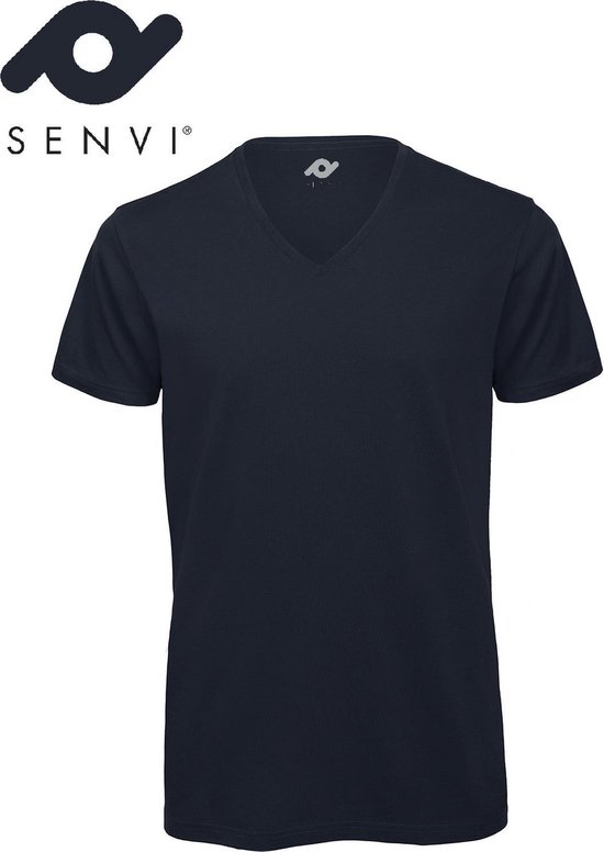 Senvi V-hals T-shirt 5 Pack 100% Katoen (Biologisch) Blauw - L