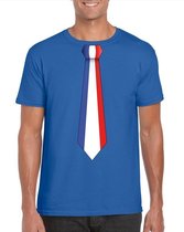 Blauw t-shirt met Franse vlag stropdas heren - Frankrijk supporter S