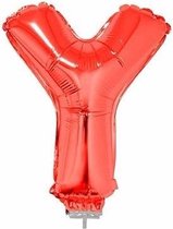 Rode opblaas letter ballon Y op stokje 41 cm