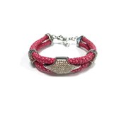 Silventi 980101920 Bracelet en cuir avec éléments en acier - 20 cm - Rose / Couleur argent