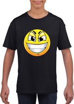 Smiley/ emoticon t-shirt ondeugend zwart kinderen XS (110-116)