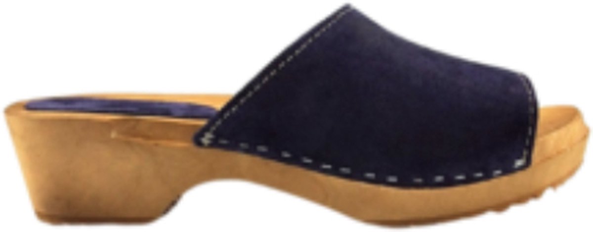 Houten sandalen met suede leren upper - Navy Blue - Maat 42