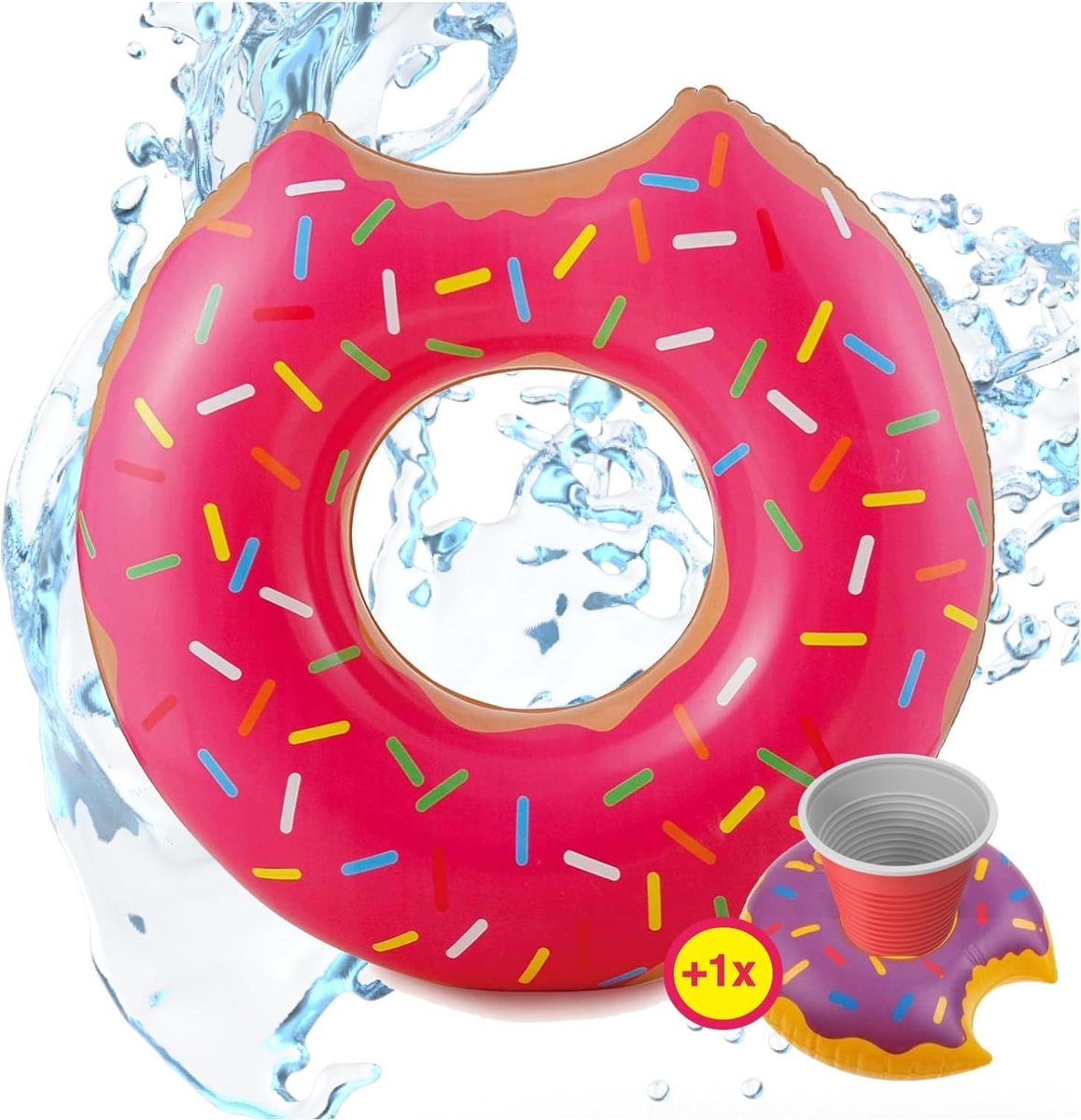 XXL Donut - met Bekerhouder - ø 120cm - Opblaasbaar Zwembadspeelgoed - Zwembad - Waterspeelgoed - Speelgoed - Zwemring - Opblaasfiguur - Zomer - Camping - Vakantie - Roze