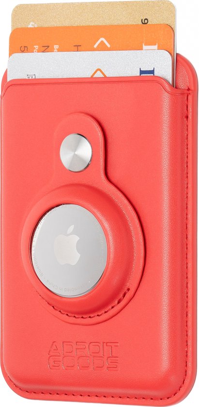 AdroitGoods Magnetische Pasjeshouder – Geschikt voor iPhone met MagSafe-ondersteuning – RFID – PU-Leder – Compatibel met Apple AirTag - Leder/Rood