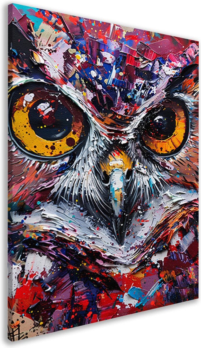 Uil wanddecoratie - Dier schilderij - Schilderij op canvas Verf - Muurdecoratie industrieel - Canvas schilderijen woonkamer - Muurdecoratie slaapkamer canvas 50x70 cm