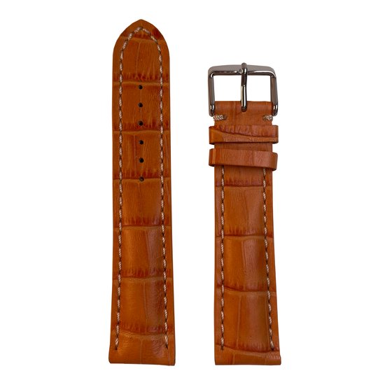 Bracelet Montre En Cuir BIG CROCO 22mm - Orange Avec Points Blancs - Boucle PRE-V