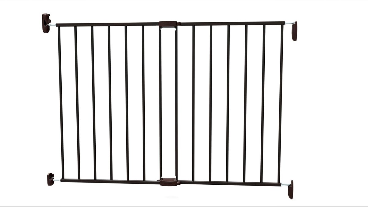 Traphek, uittrekbaar voor baby's, kinderen en honden, met softclose, 62-102 cm, metaal, zwart, deurbeschermingsrooster met boren, veilig deurrooster en trapbescherming als afsluitrooster en