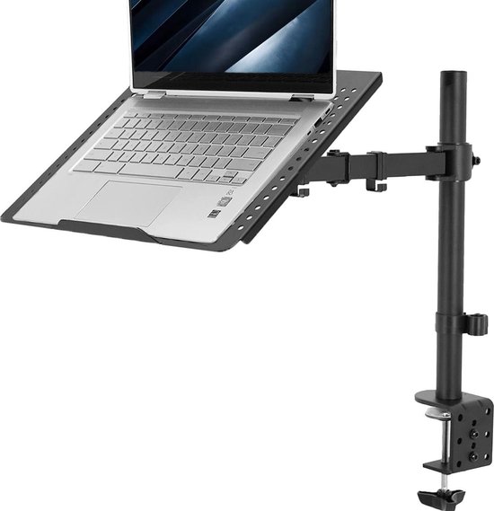 VIVO Zwarte volledig verstelbare 13 tot 32 inch enkele computermonitor en laptop bureaumontage combo, standaard met doorvoeroptie, geschikt voor laptops tot 17 inch (STAND-V002C