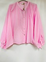 Luchtige katoenen croped blouse - lange mouwen - oversized - kleur ROZE - maat 40/44