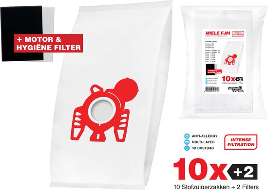 Foto: 10x miele stofzuigerzakken fjm 3d stofzakken filter set hygi ne en motor filter meegeleverd premium kwaliteit multi lagen anti allergie geschikt voor o a miele c2 c1 s6 s4 s6000 s4000 s700 s500 s300 s200