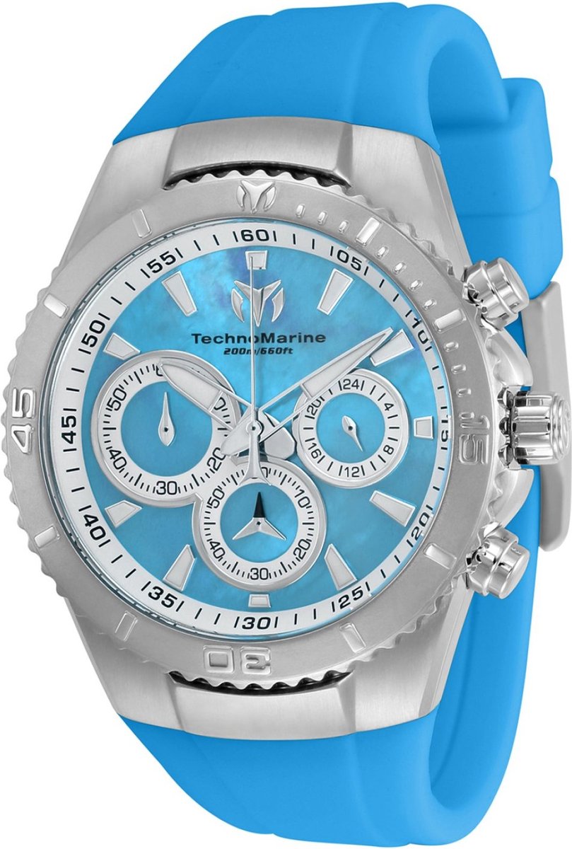 TechnoMarine Manta TM-220078 Dames Horloge - Waterdicht - Analoog - Quartz Uurwerk - Roestvrij Staal met blauwe Wijzerplaat - 40mm