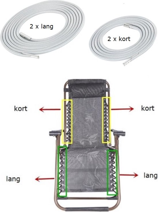 4 stuks Vervangings Elastiek voor Ligstoel - Grijs -Elastisch Koord voor Relaxstoel - Reparatie Elastiek van Luxe Lounges — afbeelding 2