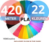 YEMCreative® PLA Filament 3D pen - PLA Navulling - 420 Meter - 22 Kleuren - Glow in the dark - 1,75mm - Navulling - Hervulling