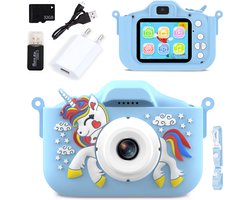 MOENS - Digitale Kindercamera – Creatief Speelgoed - Speelgoed - Unicorn Speelgoed - Speelgoedcamera - Unicorn - Blauw - Blauwe Unicorn - Fototoestel voor Kinderen - 32GB SD-kaart en Accessoires – 48MP - Kado - Cadeau