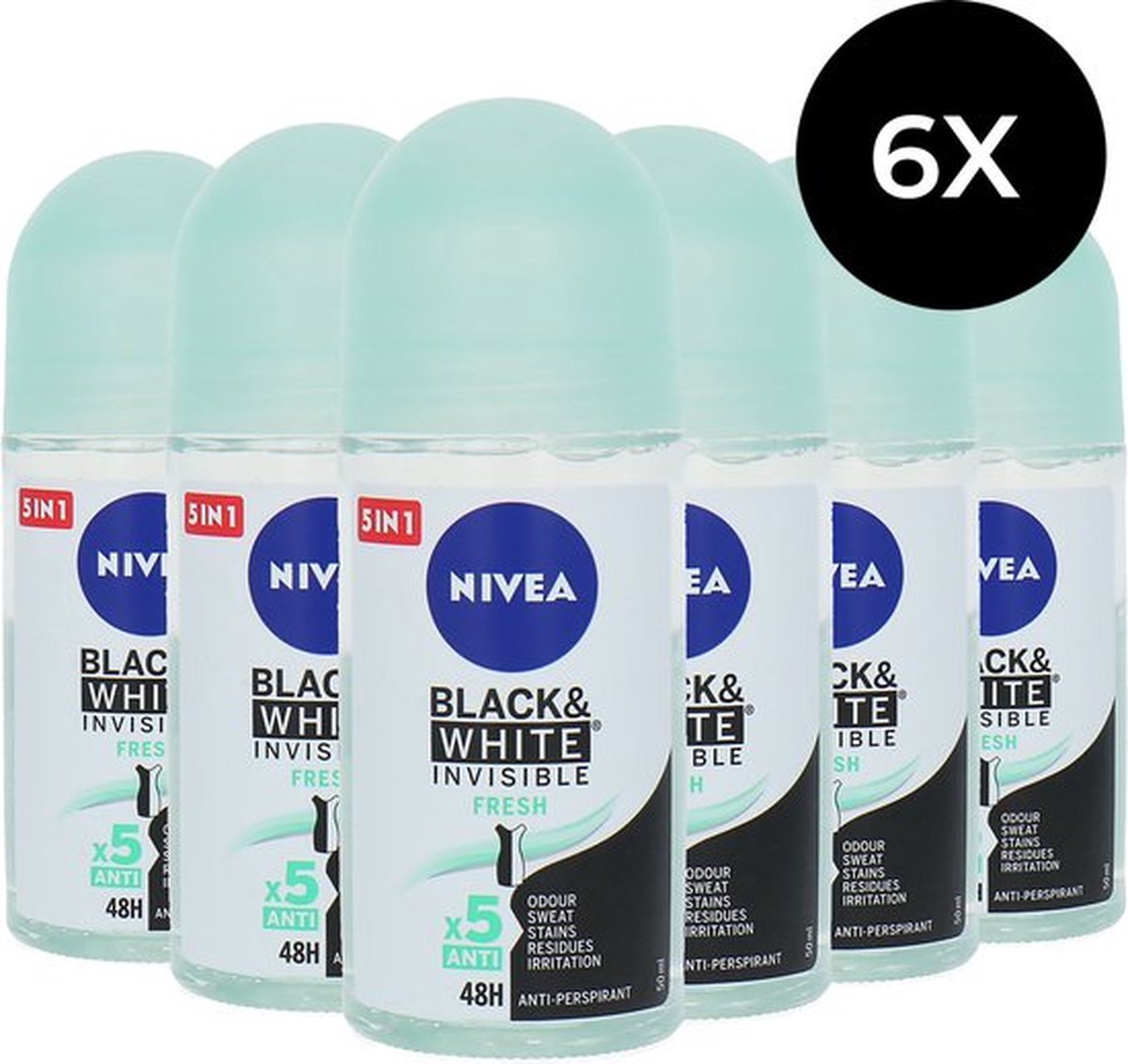 Goedkoopste Nivea Black & White Invisible Fresh Deo Roller - 12 x 50 ml