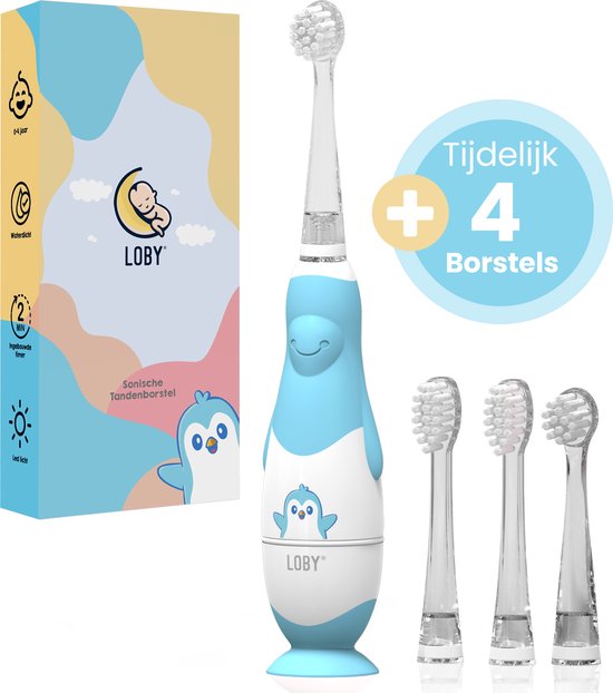 LoBy® Premium Baby tandenborstel - Elektrische tandenborstel kind - Met Timer - 0 t/m 4 Jaar - Blauw