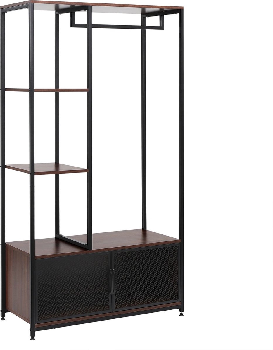 Wildor® Kapstok - Kapstok Staand - Zwart - Donker Hout - Met Kastje - Met opbergruimte
