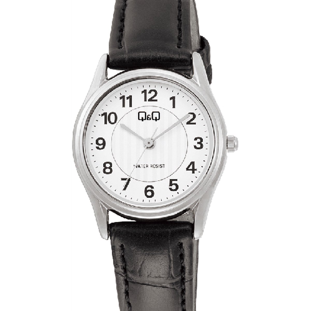 QQ-model c48a-001py-herenhorloge-zwart leder-zilverkleurig-3 bar waterdicht-duidelijke wijzerplaat-36 mm