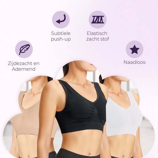 BH Comfort sans armatures - Taille L - Zwart - Avec rembourrage de soutien-gorge amovible - BH gorge de Sport Extra confortable - Soutien-gorge de maternité - Soutien-gorge sans armatures - avec push up - Soutien-gorge Magic - avec coussinets