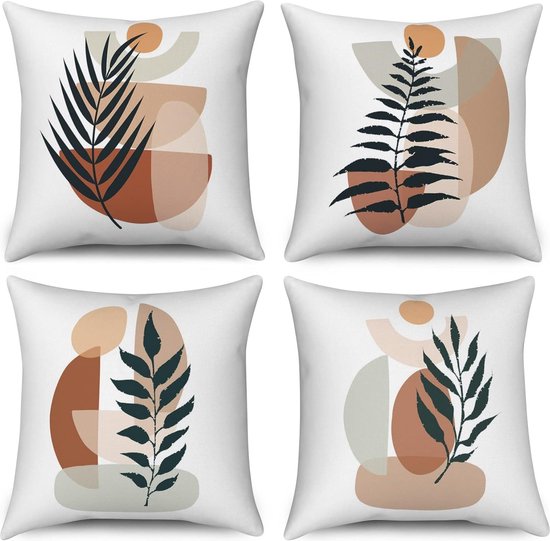 Kussensloop 40 x 40 cm, set van 4, roze bloemen, sierkussens, kussenhoezen, sofakussen, zachte kussenhoes, bank, kussen met verborgen ritssluiting, modern sierkussen voor woonkamer, bank, auto, L-4477