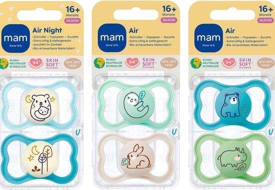 MAM Air "Skin Soft" siliconen fopspeen 16+ - Day & Night - Set van 6 - Incl. 3 steriliserende transportboxen van MAM — afbeelding 3