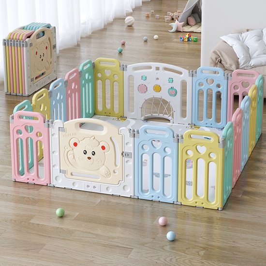 Foto: Lucellia grondbox xxl inklapbare box met dubbelzijdige speelmat 176x174 cm playpen baby babypark antislip kruipbox kinderbox baby box speelbox kinder park kleurenmix bear edition voor binnen en buiten 1 jaar garantie