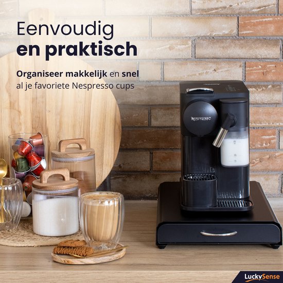 Amazon Basics Porte-capsules Nespresso Avec Tiroir - Organisation 50 Capsules - Gain De Place - Noir Inox Porte-capsules Acier Inoxydable