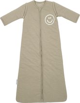 Meyco Baby Slub met Smile applicatie baby slaapzak met afritsbare mouwen - taupe/offwhite - 90cm - 2.5 TOG